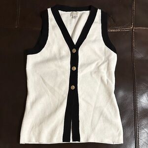 A New Day Cream Sleeveless Button Front Knit Top with Black Trim Small